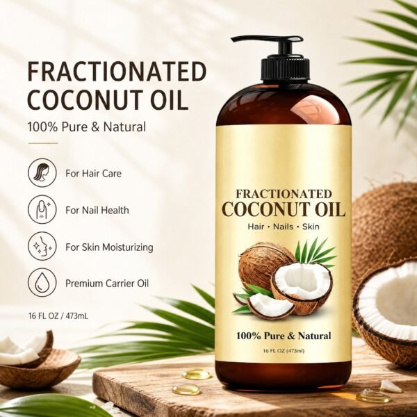 Fractionated Coconut Oil for Face, Body and Hair – 473ml