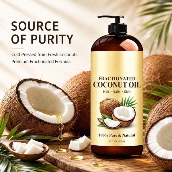 Fractionated Coconut Oil for Face, Body and Hair – 473ml