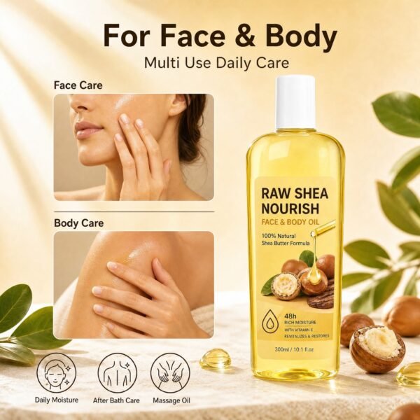 Raw Shea Face and Body Oil with Vitamin E – 300ml